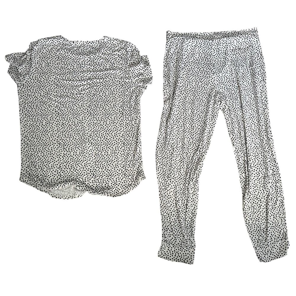 Polka Dot Women's Pajama Set - White/Black Sleep Top & Pants